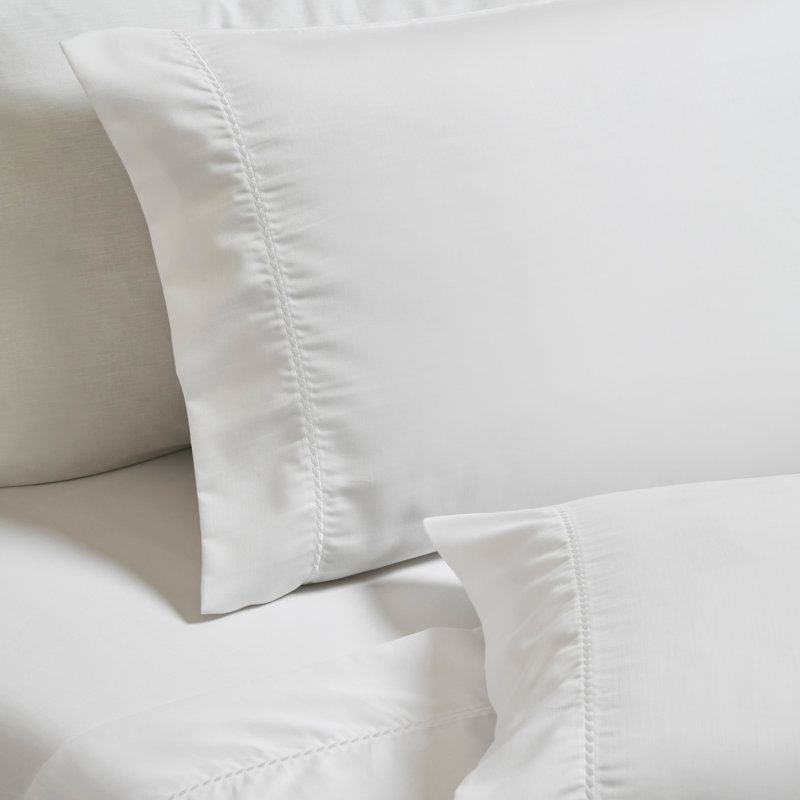 Ensemble de draps en coton mélangé à ourlet brodé 600 fils imperia, Ensemble de draps très grand californien avec 2 t, Blanc