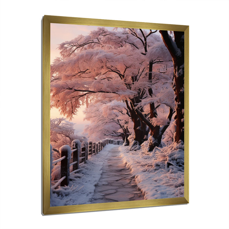 «Winter Landscape Frosty Path I», reproduction d'art sur toile, Cadre doré à une seule photo, H 20 po x l 12 po x P 1 po