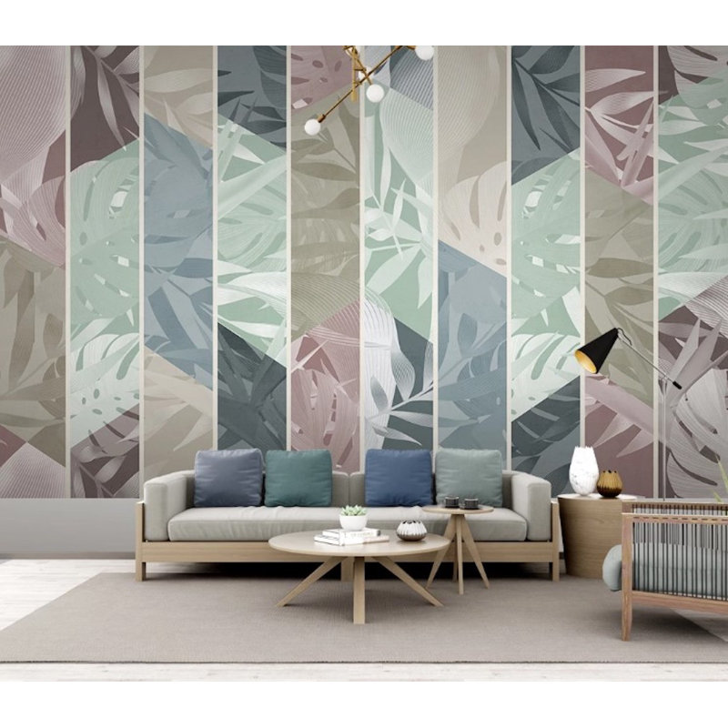 Papier peint amovible à motif floral, feuilles et lignes verticales, L 105,96 po x L 187 po