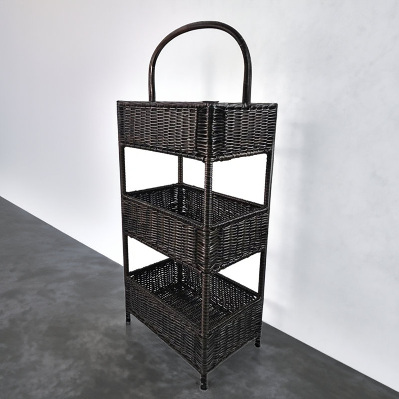 Winston Porter Stella 3 Tier Standing Wicker Storage Rack, Hand-Woven ...