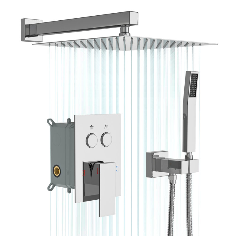 Système de douche mural avec système de douche à bouton-poussoir 10 pouces, Chrome poli