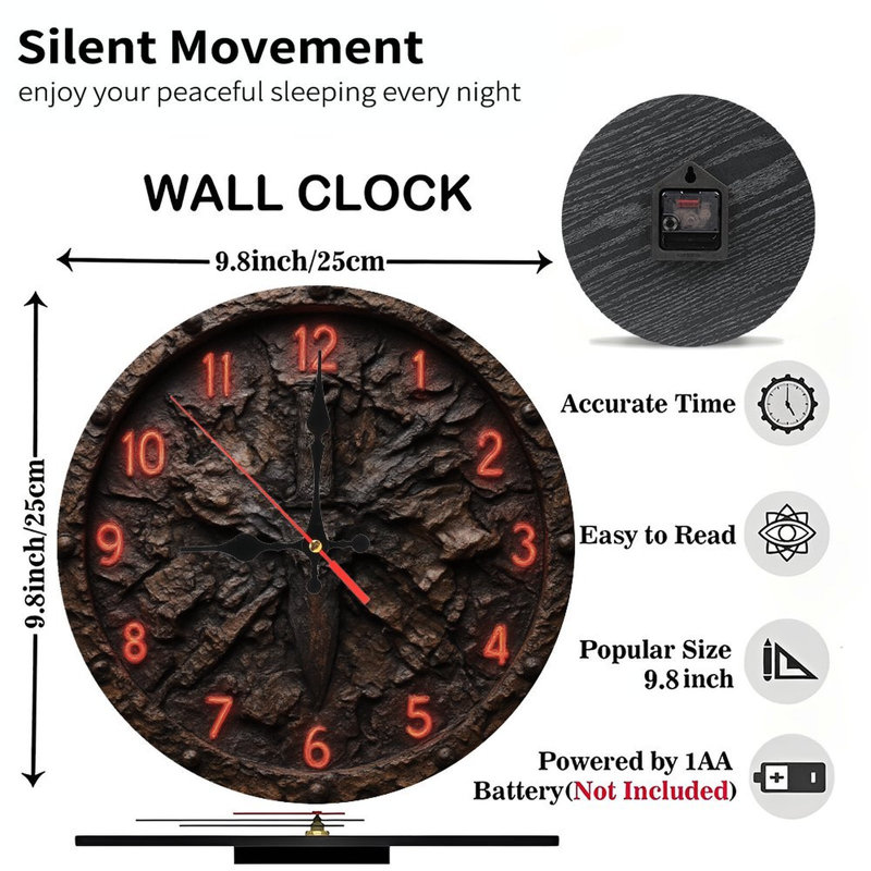 Horloge en pierre avec épée et chiffres rouges