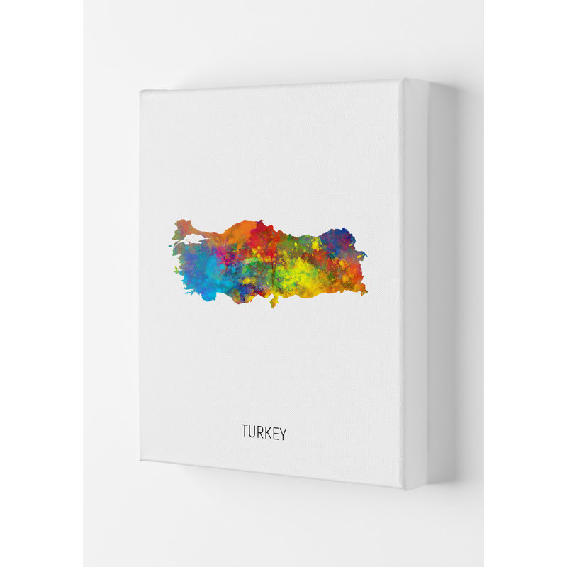 Turkey Watercolour Map by Michael Tompsett - Print, Wrapped Canvas, 84cm H x 59.4cm W x 4cm D