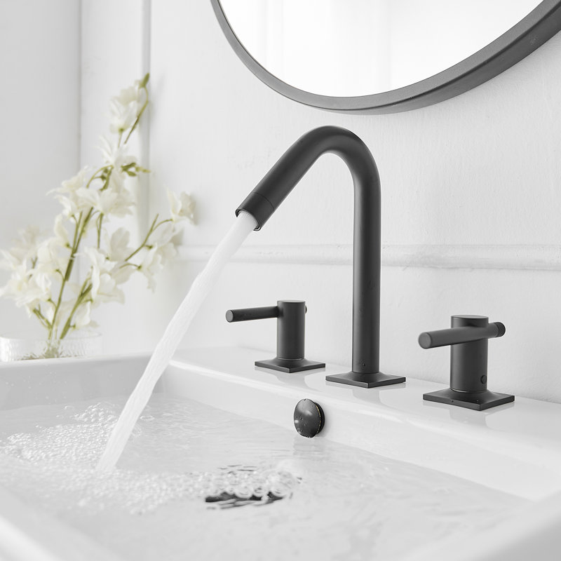 Widespread 2-handle Bathroom Faucet with Drain Assembly, Matte Black