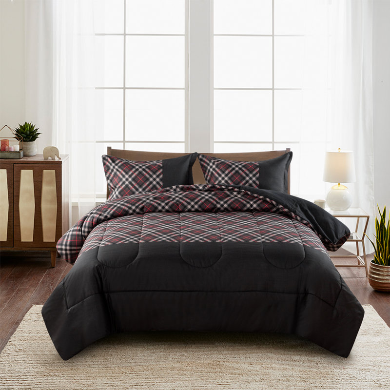 Twin Black and Red Microfiber Down Alternative Comforter Set