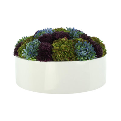 Hydrangea and Sedum Arranged in Fiberstone Planter