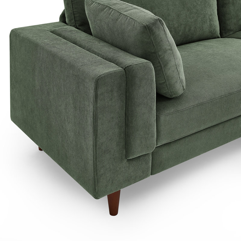 Kraz 215.9Cm Square Arms Sofa, Green Corduroy