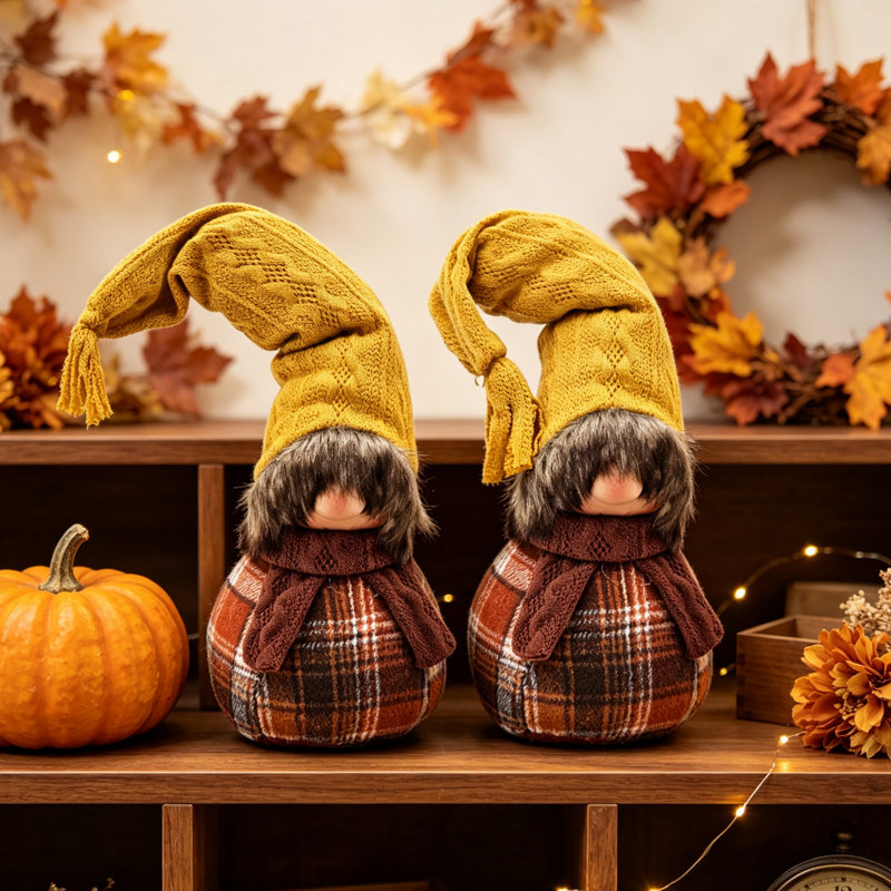 Aurean Rustic Gnome Figurines With Cozy Plush Texture