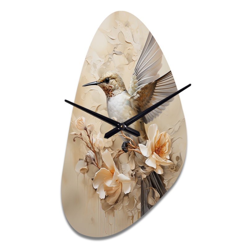 Bomers Fluttering Floral Hummingbird I - Hummingbird, horloge asymétrique en métal, Moyenne