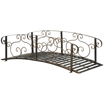 Pont de jardin en arc en métal de 6 pi avec rails de sécurité décoratifs à volutes, Passerelle de 330 lb pour ruisseau, étang et allée