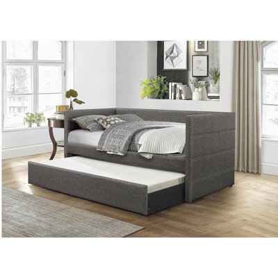 Modern Style Daybed with Trundle Dark Gray Fabric Upholstered Wooden Furniture 1pc