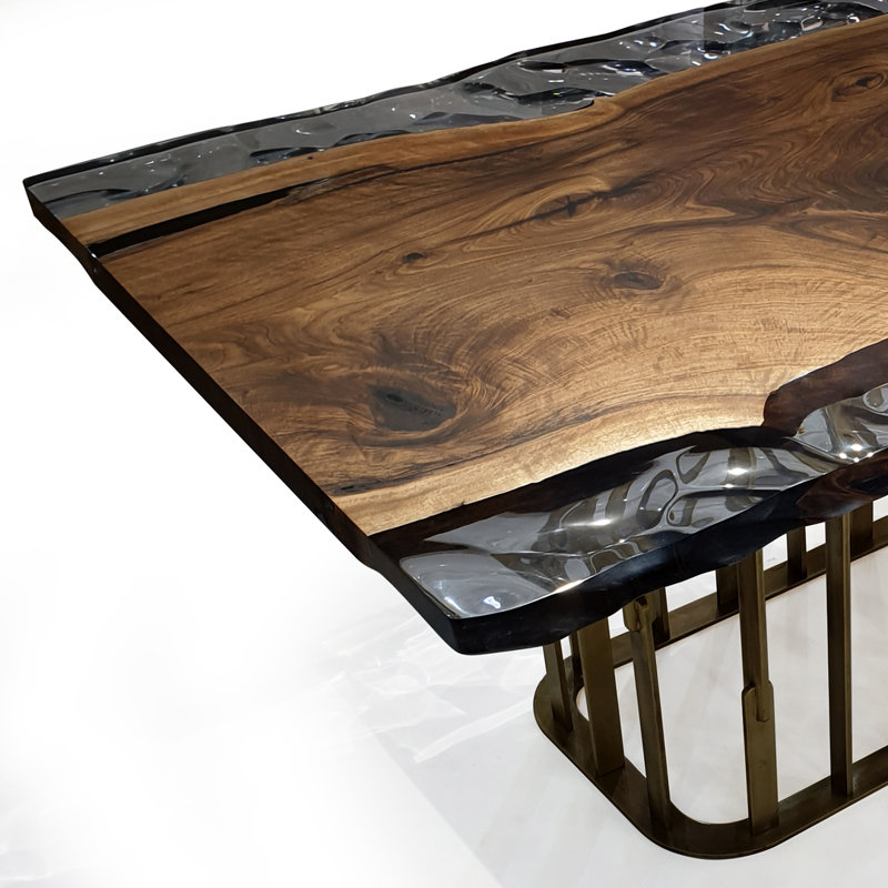 Walnut Metal Base Dining Table, H76 x L183 x W130cm
