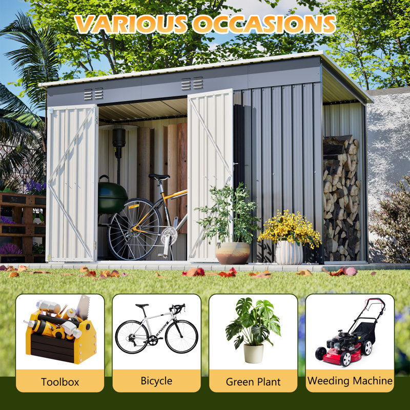 10 FT x 4 FT Rectangular Metal Storage Shed with Aluminum Frame, Grey