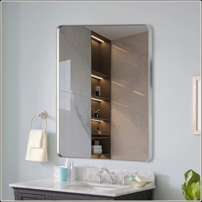 Miroir de salle de bain en nickel brossé avec cadre en aluminium avec reflet HD et installation robuste