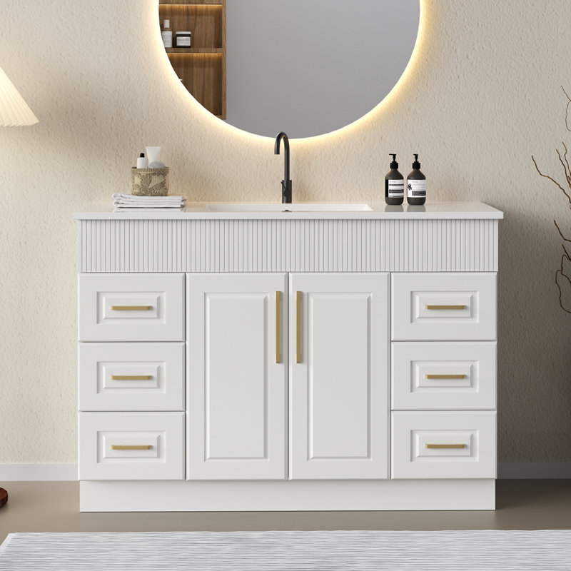 Meuble-lavabo rustique 48 po avec lavabo, comptoir en quartz, dosseret