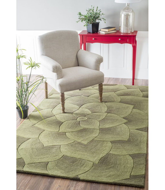 Tapis vert touffeté à la main Panama, Rectangle 5' x 8'