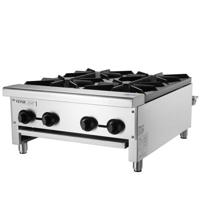 Cuisinière à gaz commerciale avec 4 brûleurs, cuisinière de comptoir au propane et au gaz naturel, plaque de cuisson au gaz en acier inoxydable, équipement de cuisson commerciale pour restaurant, 112 000 BTU