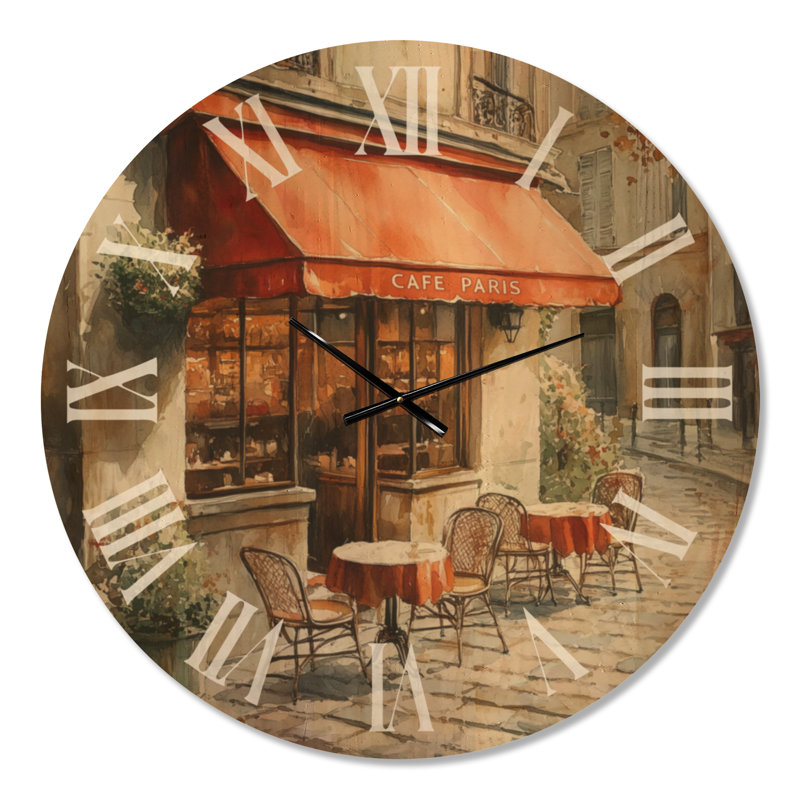 Grande horloge murale en bois café - scène de café parisien des années 1920, Oversized