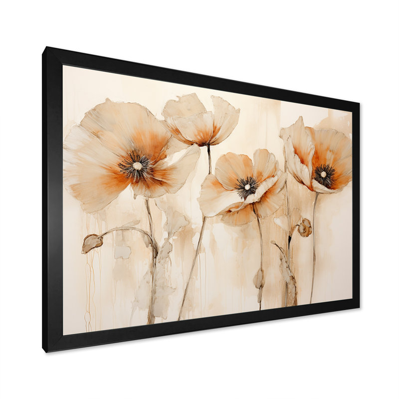 Blossoms Of Grace Minimalisme Coquelicots IV, Cadre simple noir, H 24 po x l 32 po x P 1 po