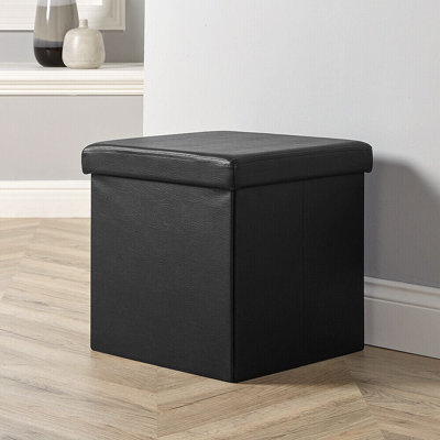 Madgalene 38cm Wide Faux Leather Square Solid Colour Cube Ottoman with Storage