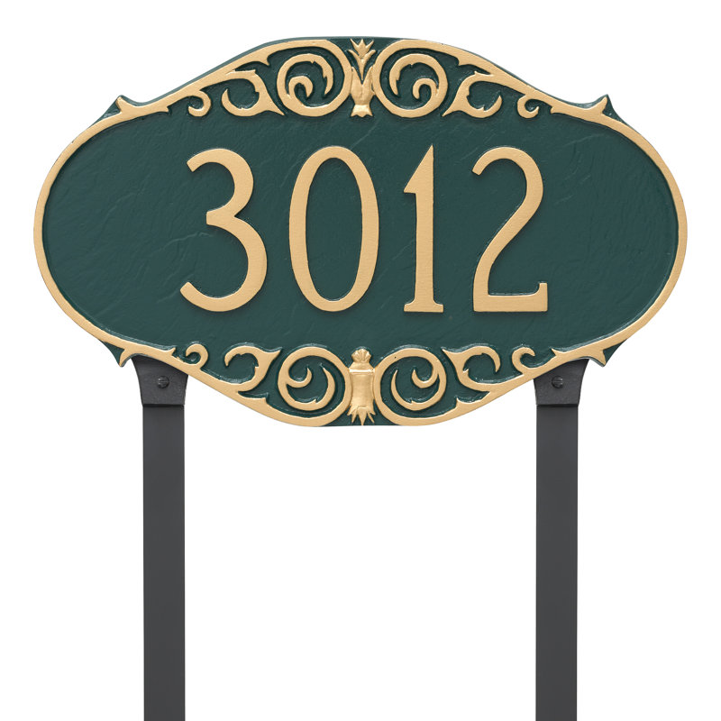 Plaque d'adresse victorienne avec piquets de pelouse, Cuivre antique / Cuivre