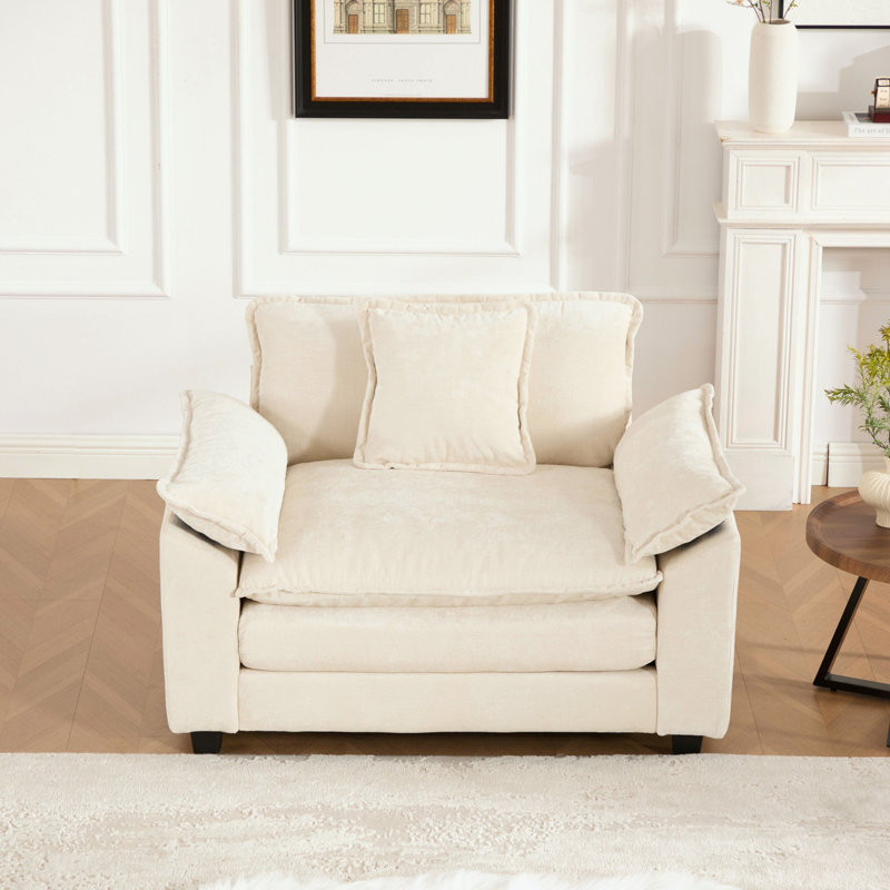Canapé simple avec accoudoirs avec coussin moelleux et pieds robustes, Beige