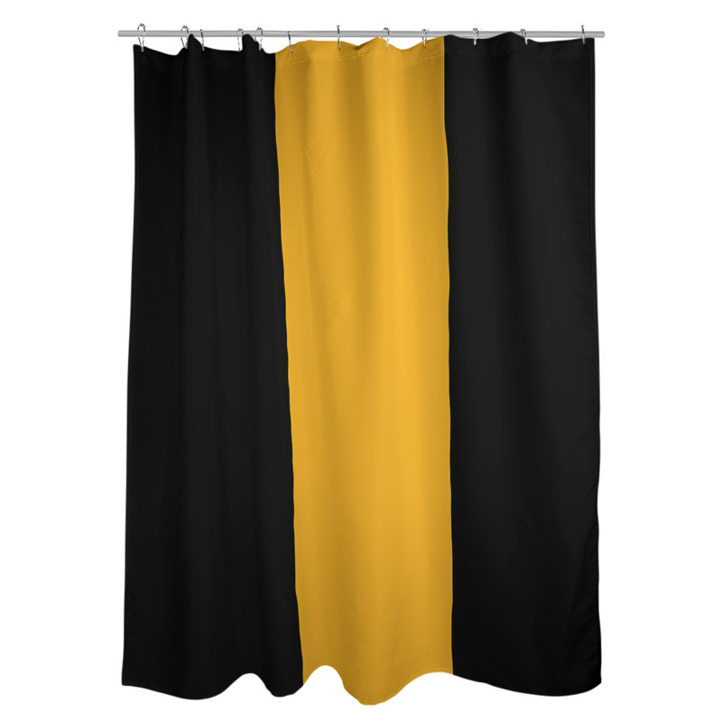 Rideau de douche rayé Boston, Noir / Jaune / Noir, Non