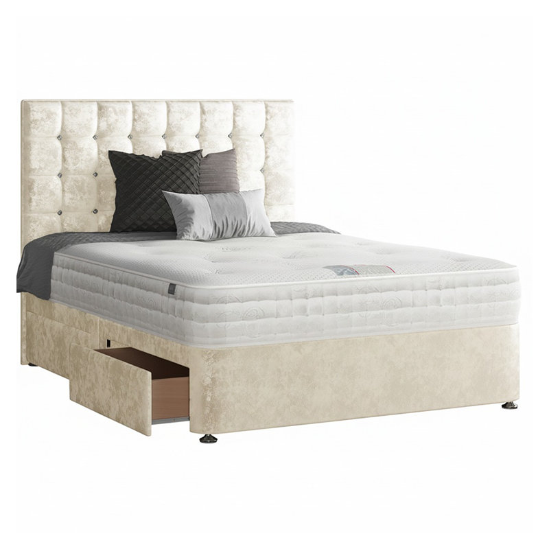 Galarza Upholstered Divan Bed, Single (3'), Cream, 2 Left Drawers