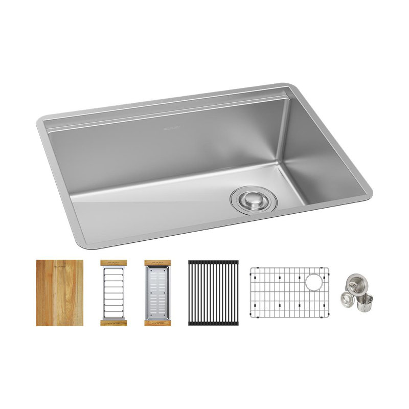 Crosstown 26" L x 19" W Undermount Kitchen Sink with Sink Grid, 18-Gauge