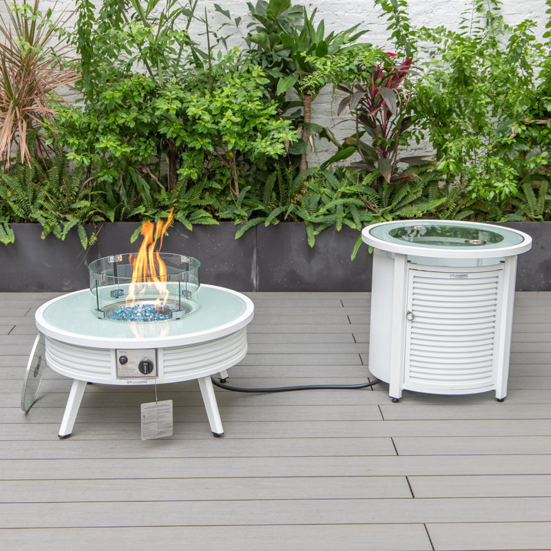 Table de foyer d'extérieur au propane avec couvercle H 20 po x l 29 po Walbrooke, Blanc