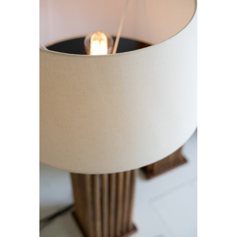  Lampe de table à broches en bois avec abat-jour en tissu - T 36,5 po
