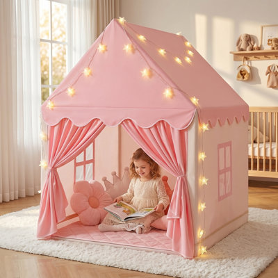 Tente de jeu pour enfants, grande maisonnette de jeu pour l'extérieur avec guirlandes de lumières et tapis de sol respirant