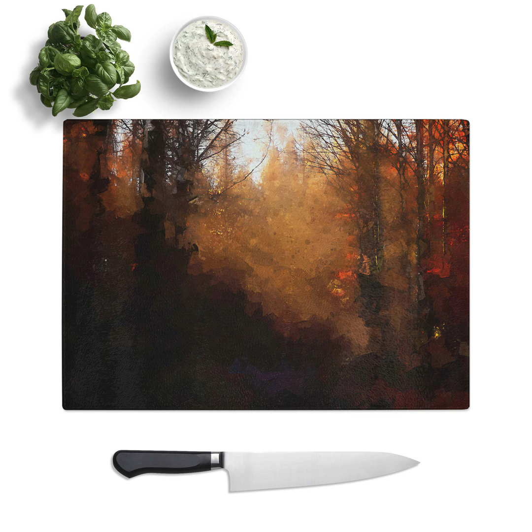 Tempered Glass Sunrays in an Autumn Forest Chopping Board