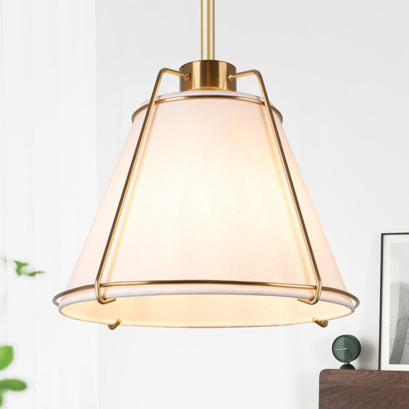 Leibuy 1 - Light Brass Pendant  Metal Chandelier Fabric Shade, Gold