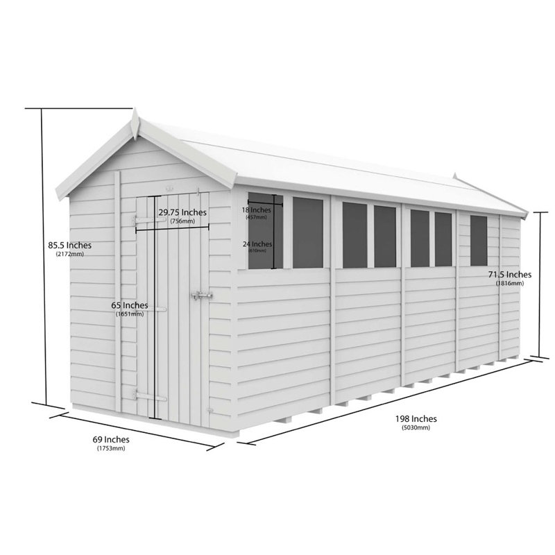 6ft x 17ft Apex Shed - Double Door with Windows