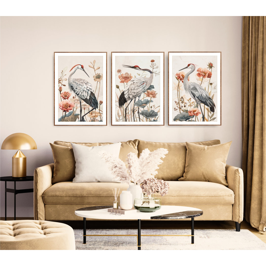 Cranes Print, Watercolor Painting, Minimalist Coastal Room Decor, Extra Large Bird Picture ART TERRITORY Overall 