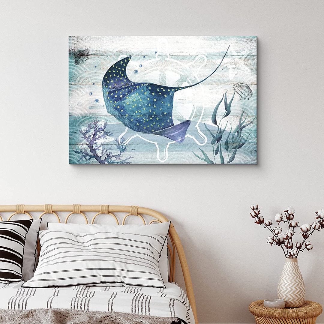 Marine Lifes In The Sea " Stingray Under The Sea With Starfish Amphibians Beach " IDEA4WALL 