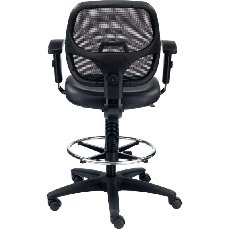 Adjustable Black Vinyl and Mesh Drafting Stool with Steel Frame