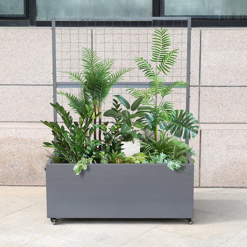 46 x 66 x 21 Trellis Corten Trough Planter with Casters - Modern Steel Planter Box For Outdoor Use Latitude Run Color: Original