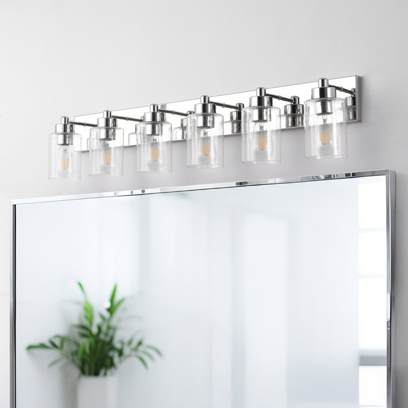 Stover Seeded Glass/Iron Modern Contemporary LED Vanity Light, 6 Lights, Chrome
