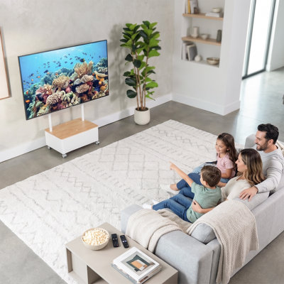 Meuble télé roulant blanc VIVO Studio, écran de 43 à 65 po, rangement dissimulé en bambou