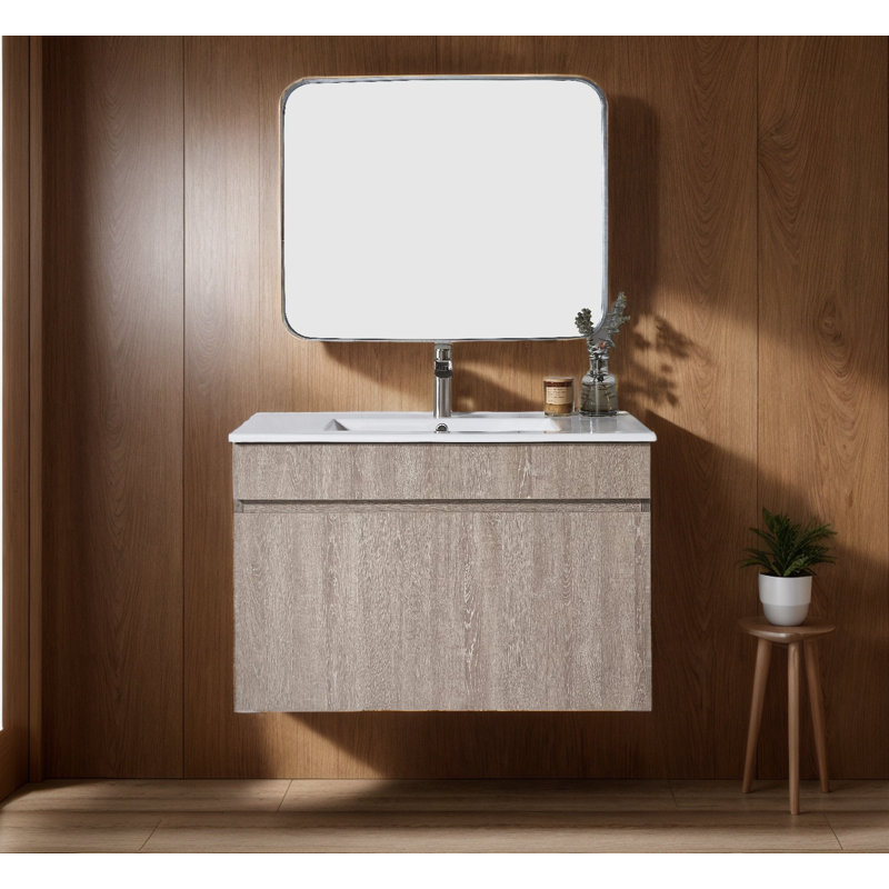 Ensemble de meuble-lavabo mural moderne et élégant de 36 po de couleur grain de bois gris