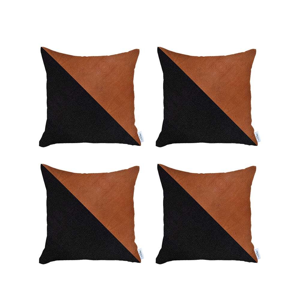 Mike & Co. New York Brown Boho Handcrafted Vegan Faux Leather Square Solid 24 in. x 24 in. Throw Pillow Cover (Set of 2)