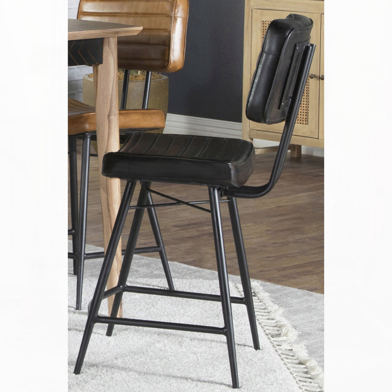 Chaise de comptoir antique rembourrée espresso avec pieds en métal (ensemble de 2)