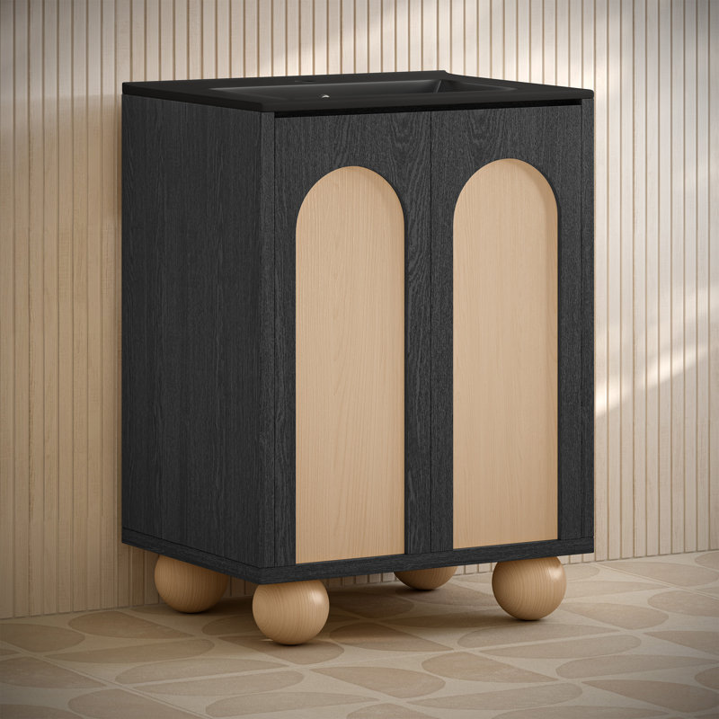Plaisir II 24" Freestanding Bathroom Vanity In Oak Sink Top, Black Oak, Black