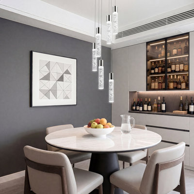 Lustre à DEL moderne en nickel brossé 6 lumières avec cylindres en cristal
