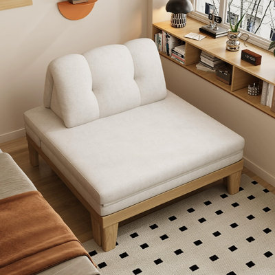 Solid Wood Frame Pull Out Convertible Sleeper Chair, Breathable Cotton Linen Upholstered Single Sofa Bed