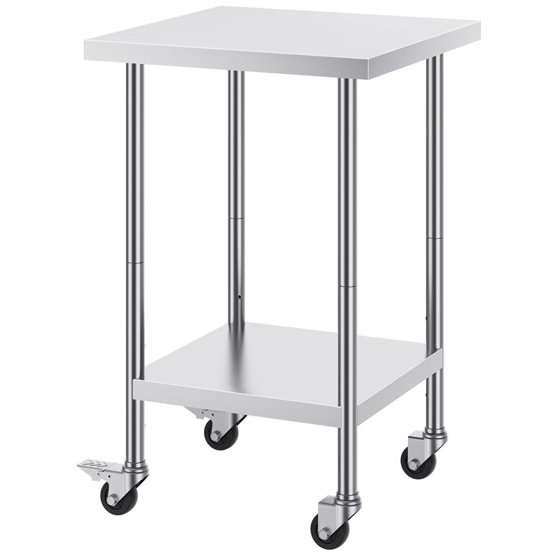 Table de travail en acier inoxydable 24 pièces 24 x 38 x SUS201 capacité de charge de 700 lb avec 4 roulettes pivotantes