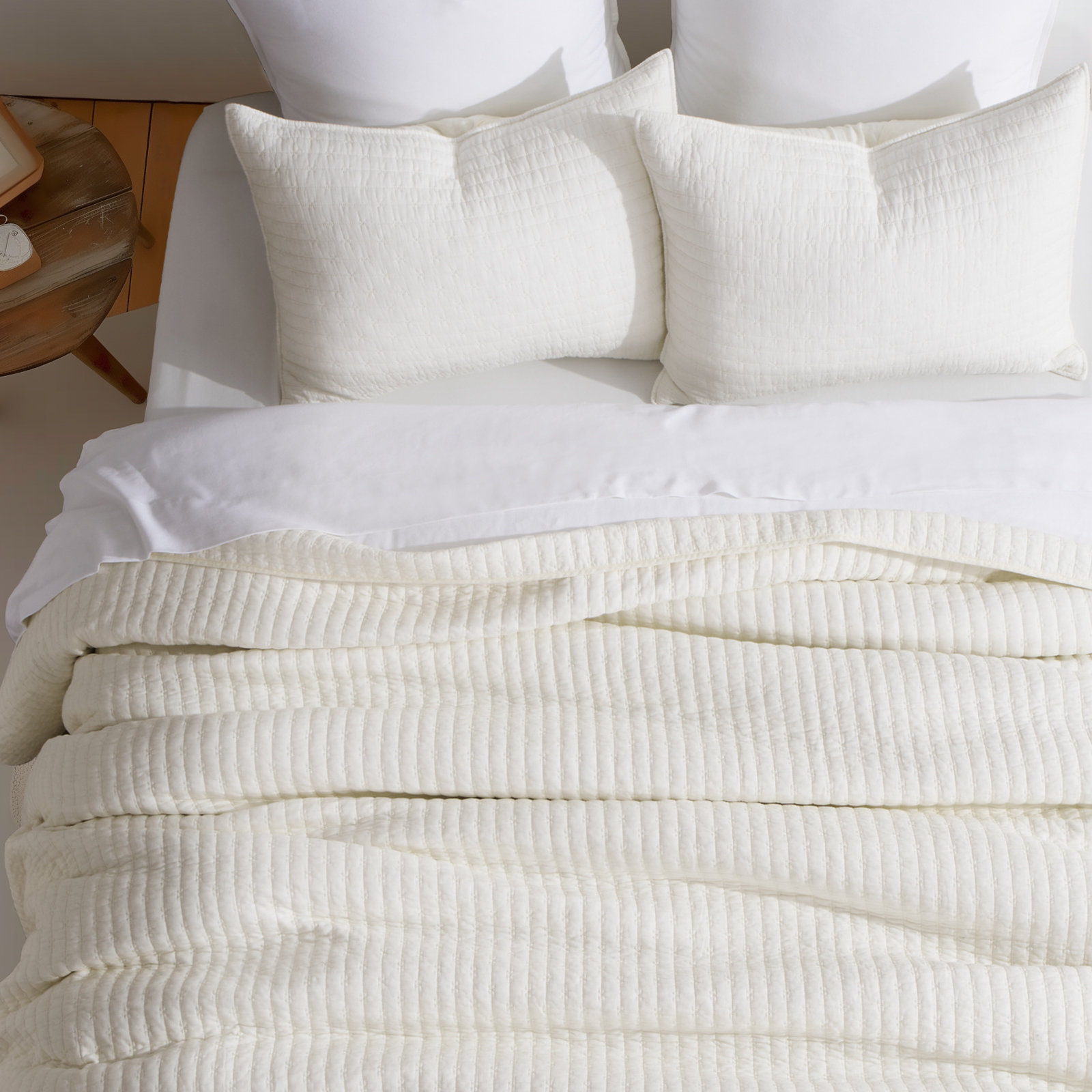 Cross Stitch Cotton Quilt set, Ivory White, Queen