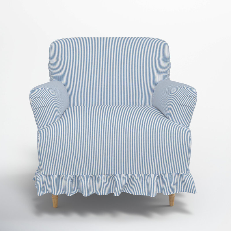 Maggie Ruffle Slipcover Armchair, Prep Stripe Blue